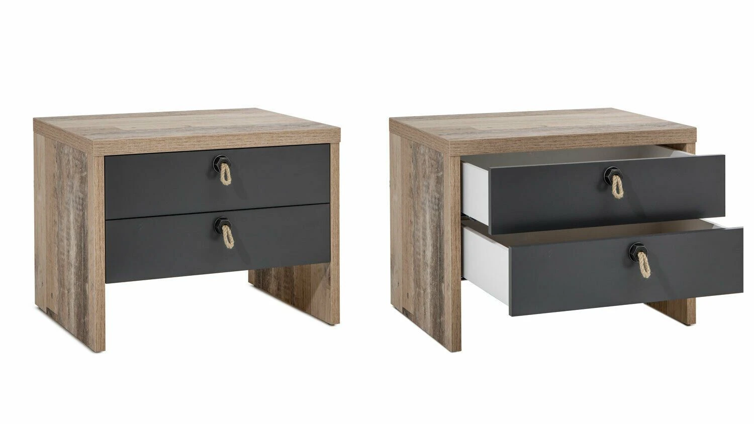 Nachtkastje Moleskin Met 2 Lades - Antraciet/old Style 5 Nachtkastje Moleskin Met 2 Lades - Antraciet/old Style - Afbeelding 5